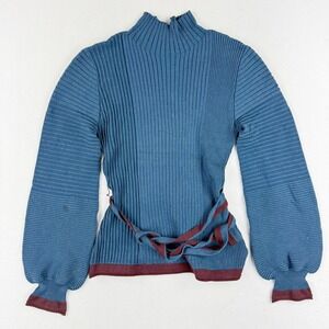 ROKSANDA Tie Puff Sleeve Top Sweater Size M Womens Blue